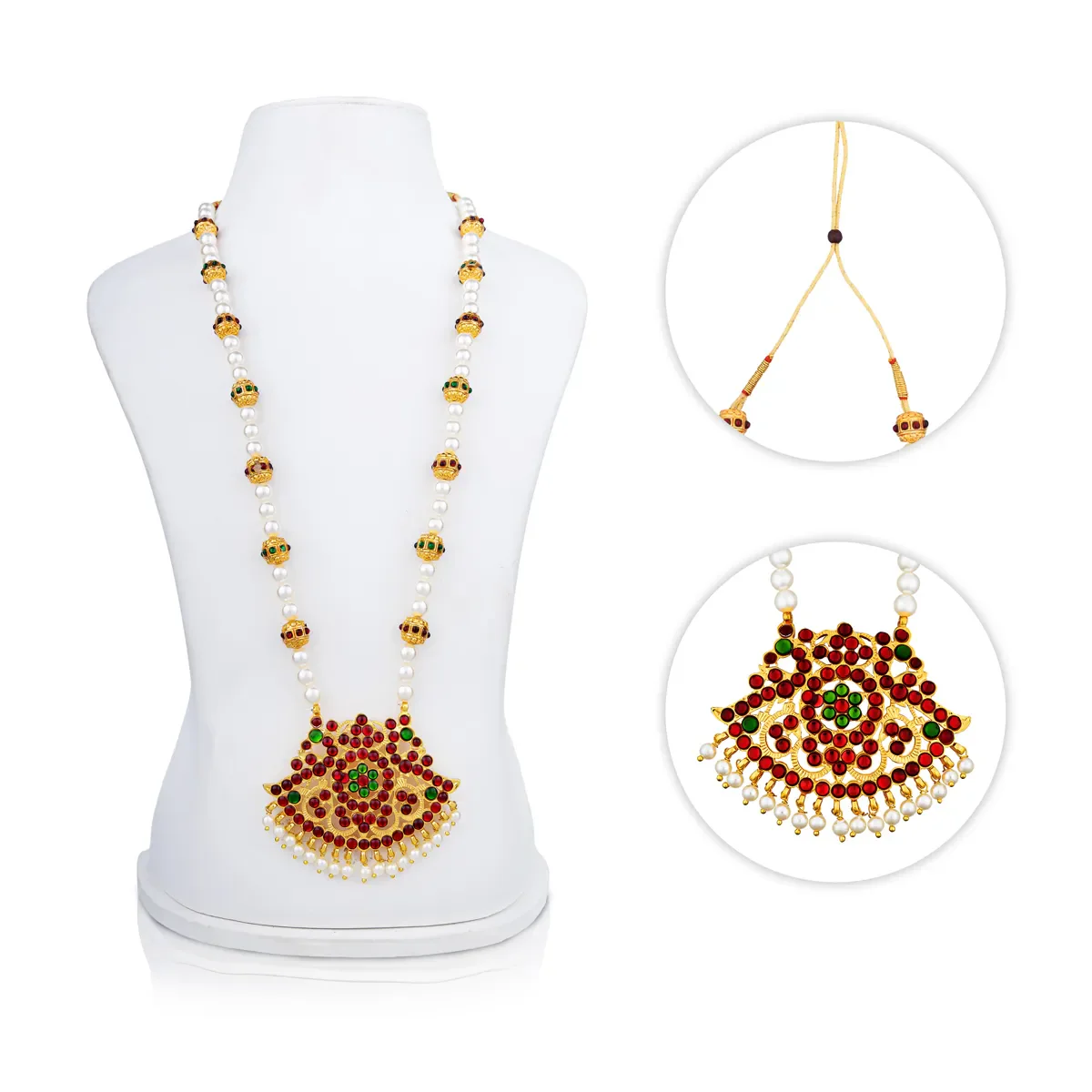 Kemp Moti Mala - 12.5 Inches | Pearl Mala/ Stone Design Bharatanatyam Jewellery for Dance - Image 2