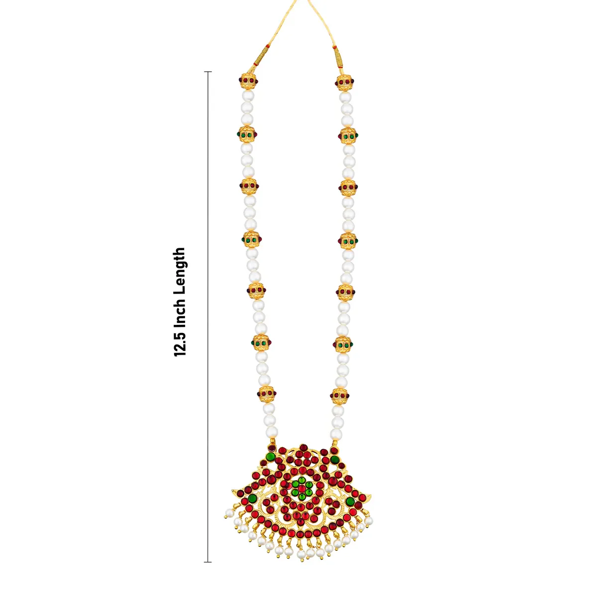 Kemp Moti Mala - 12.5 Inches | Pearl Mala/ Stone Design Bharatanatyam Jewellery for Dance - Image 3