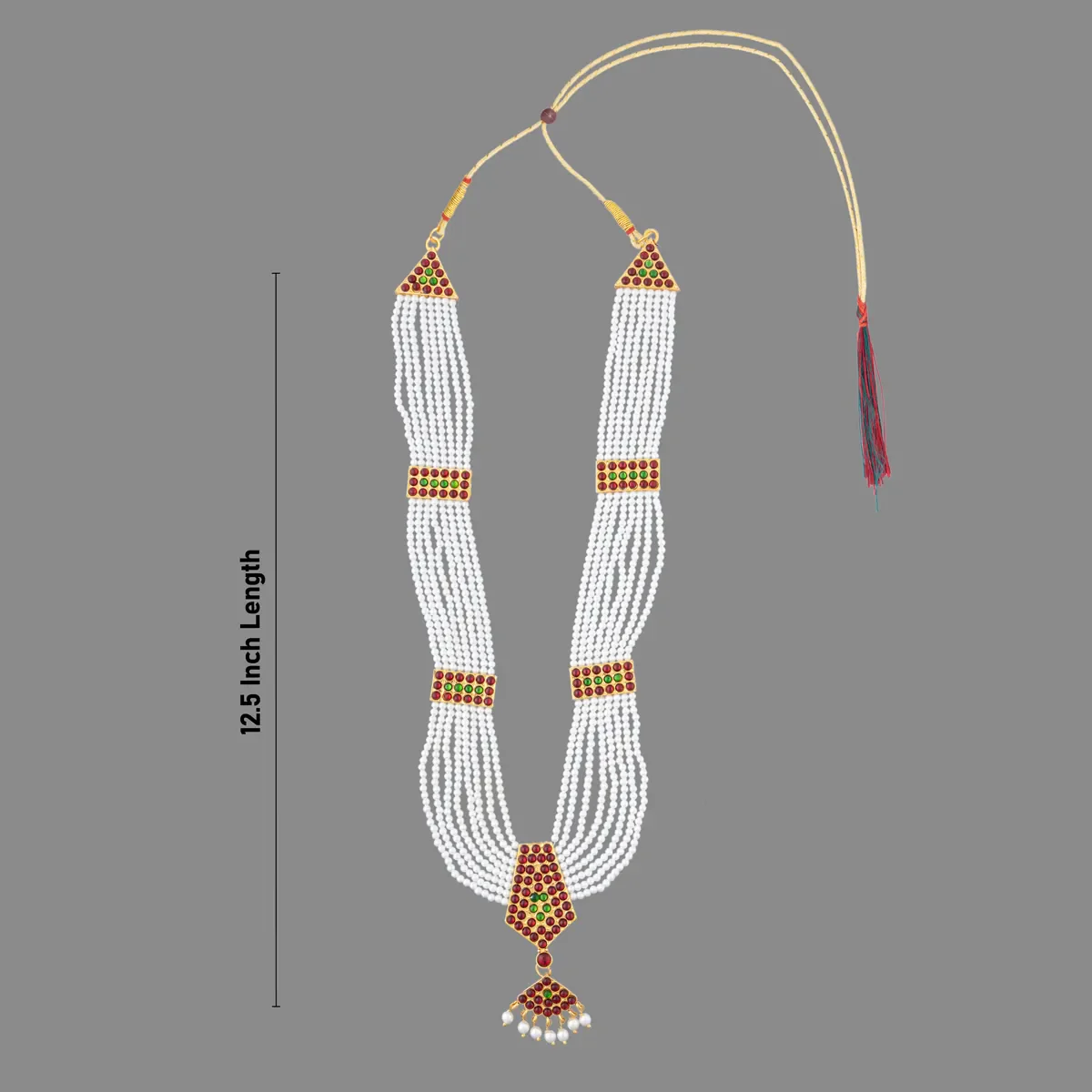 Kemp Moti Mala - 12.5 Inches | Stone Design Bharatanatyam Jewellery/ 8 Line Pearl Mala For Dance - Image 2
