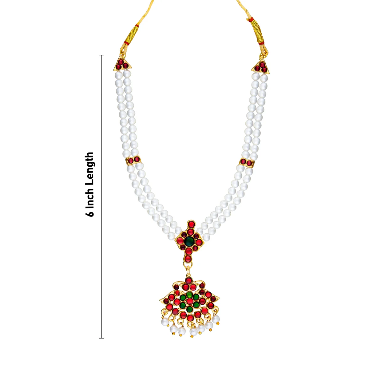 Kemp Moti Mala - 6 x 5 Inches | Bharatanatyam Jewellery/Beads With Stone Necklace/Artificial Jewelry for Women - Image 2