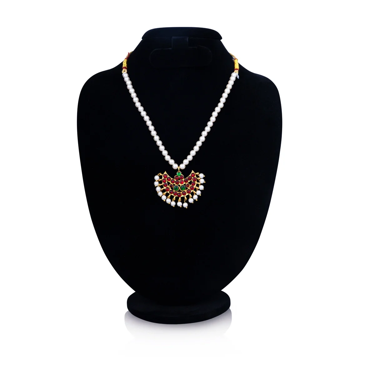 Kemp Moti Mala With Stone Pendant - 5.5 x 5 Inches | Artificial Jewelry/ Bharatanatyam Jewellery for Women
