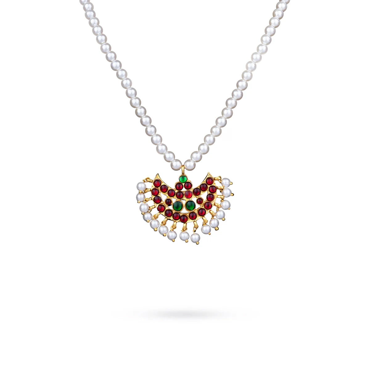 Kemp Moti Mala With Stone Pendant - 5.5 x 5 Inches | Artificial Jewelry/ Bharatanatyam Jewellery for Women - Image 2