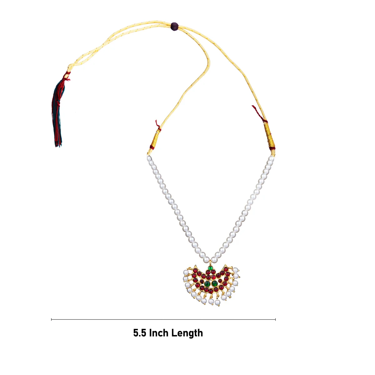 Kemp Moti Mala With Stone Pendant - 5.5 x 5 Inches | Artificial Jewelry/ Bharatanatyam Jewellery for Women - Image 3