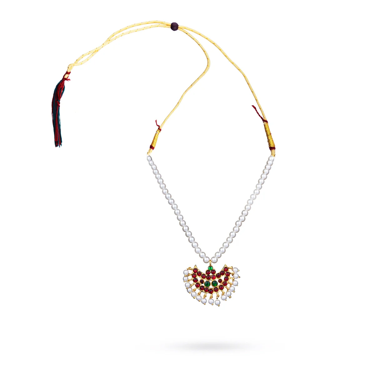 Kemp Moti Mala With Stone Pendant - 5.5 x 5 Inches | Artificial Jewelry/ Bharatanatyam Jewellery for Women - Image 4