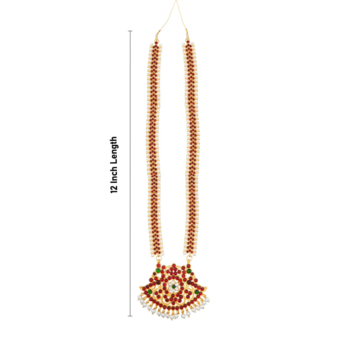 Kemp Necklace - 12 Inches | Temple Style Stone Necklace/ Bharatanatyam Jewellery for Dance - Image 3