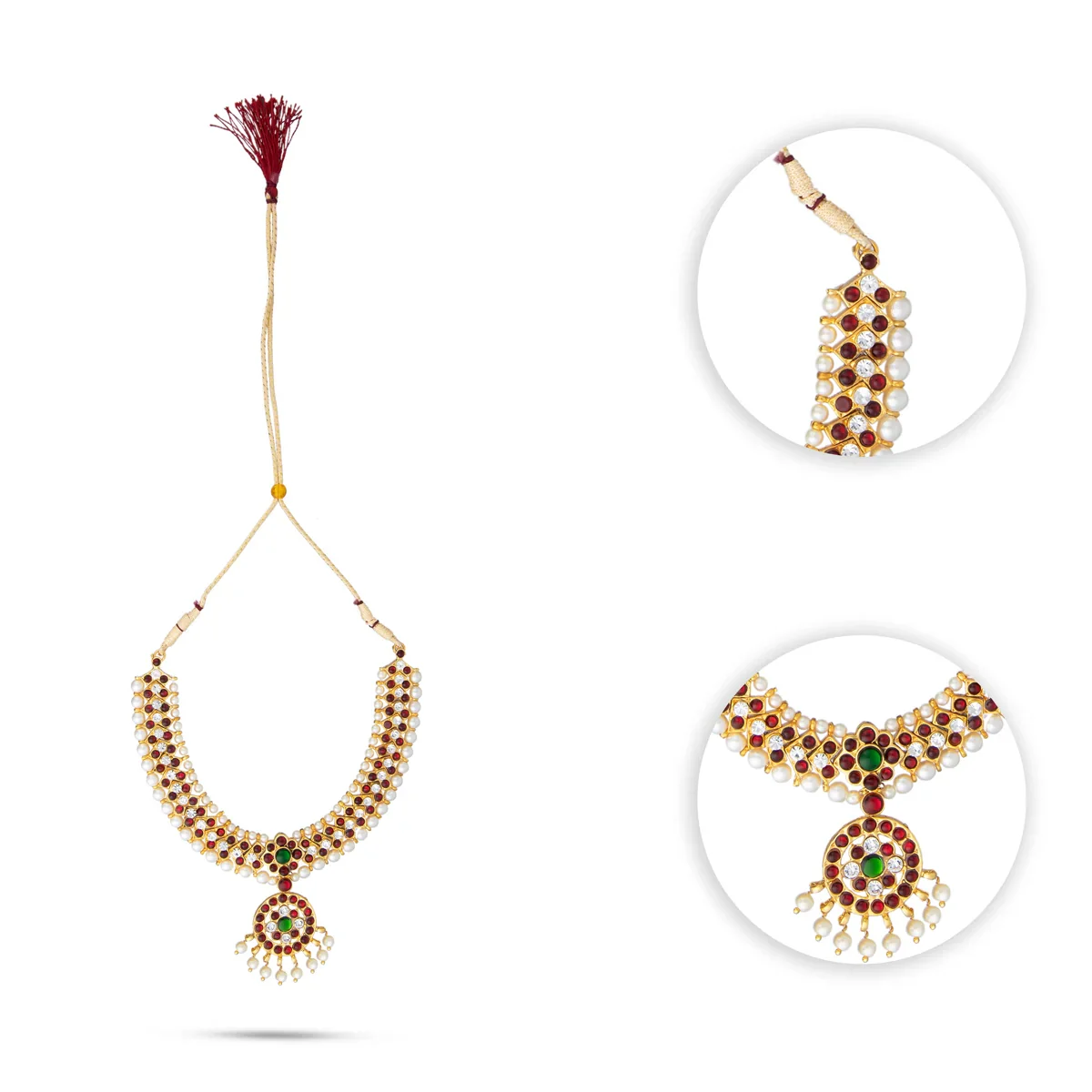 Kemp Necklace - 5.5 Inches | Multicolour Stone Necklace/ Kemp Jewellery for Bharatanatyam - Image 2