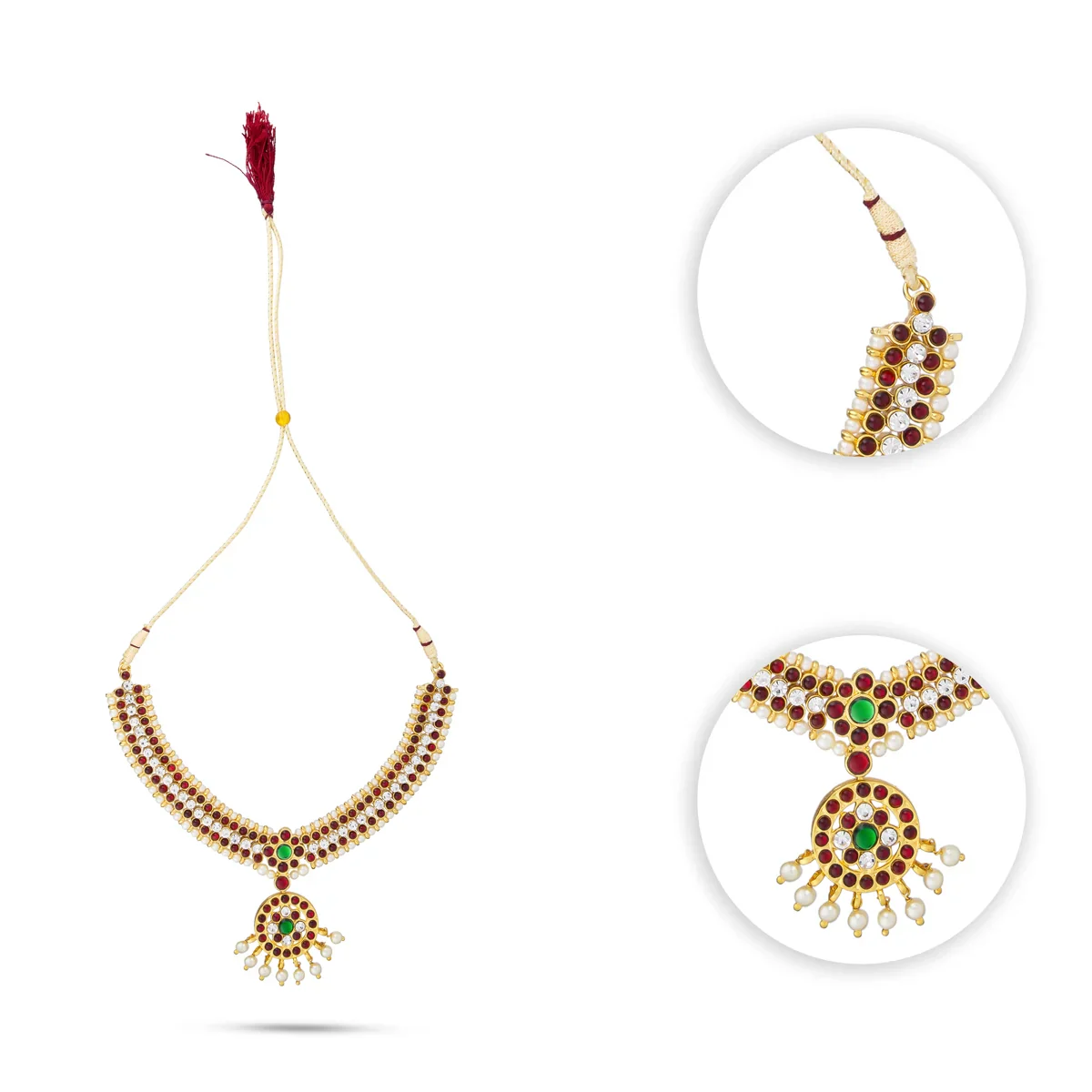 Kemp Necklace - 5 Inches | Kemp Stone Jewellery/ Multicolour Stone With Beads Design Necklace for Dance - Image 2