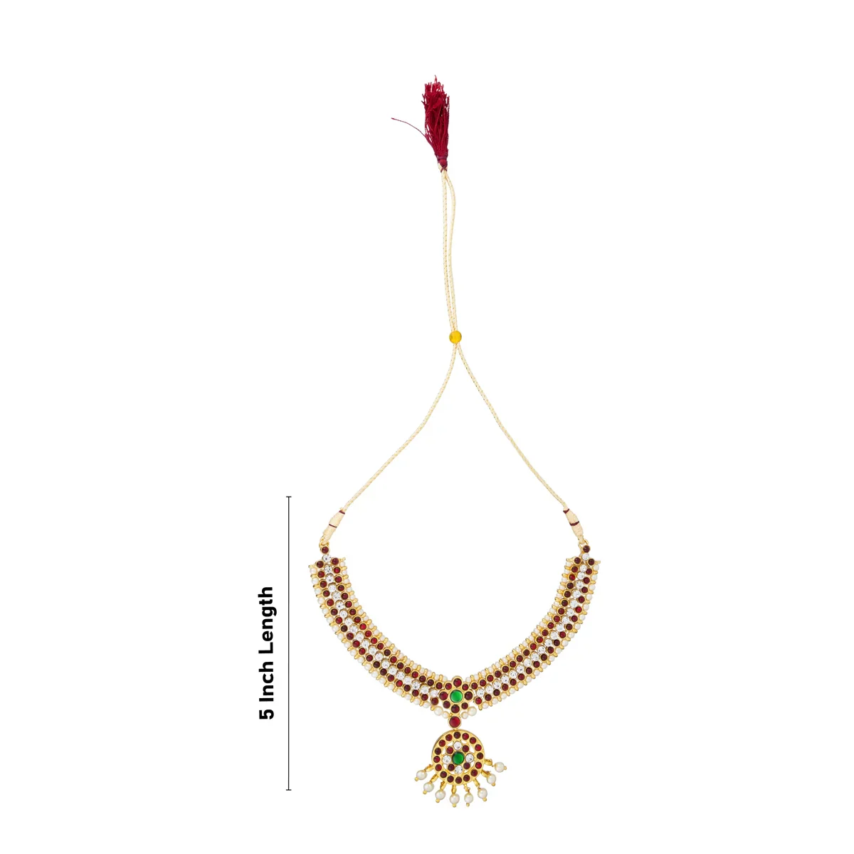 Kemp Necklace - 5 Inches | Kemp Stone Jewellery/ Multicolour Stone With Beads Design Necklace for Dance - Image 3