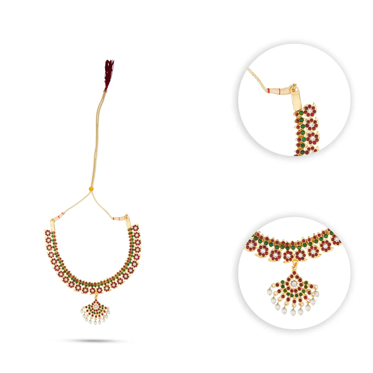 Kemp Necklace - 5 Inches | Multicolour Stone With Beads Design Kemp Stone Jewellery/ Stone Necklace for Dance - Image 2