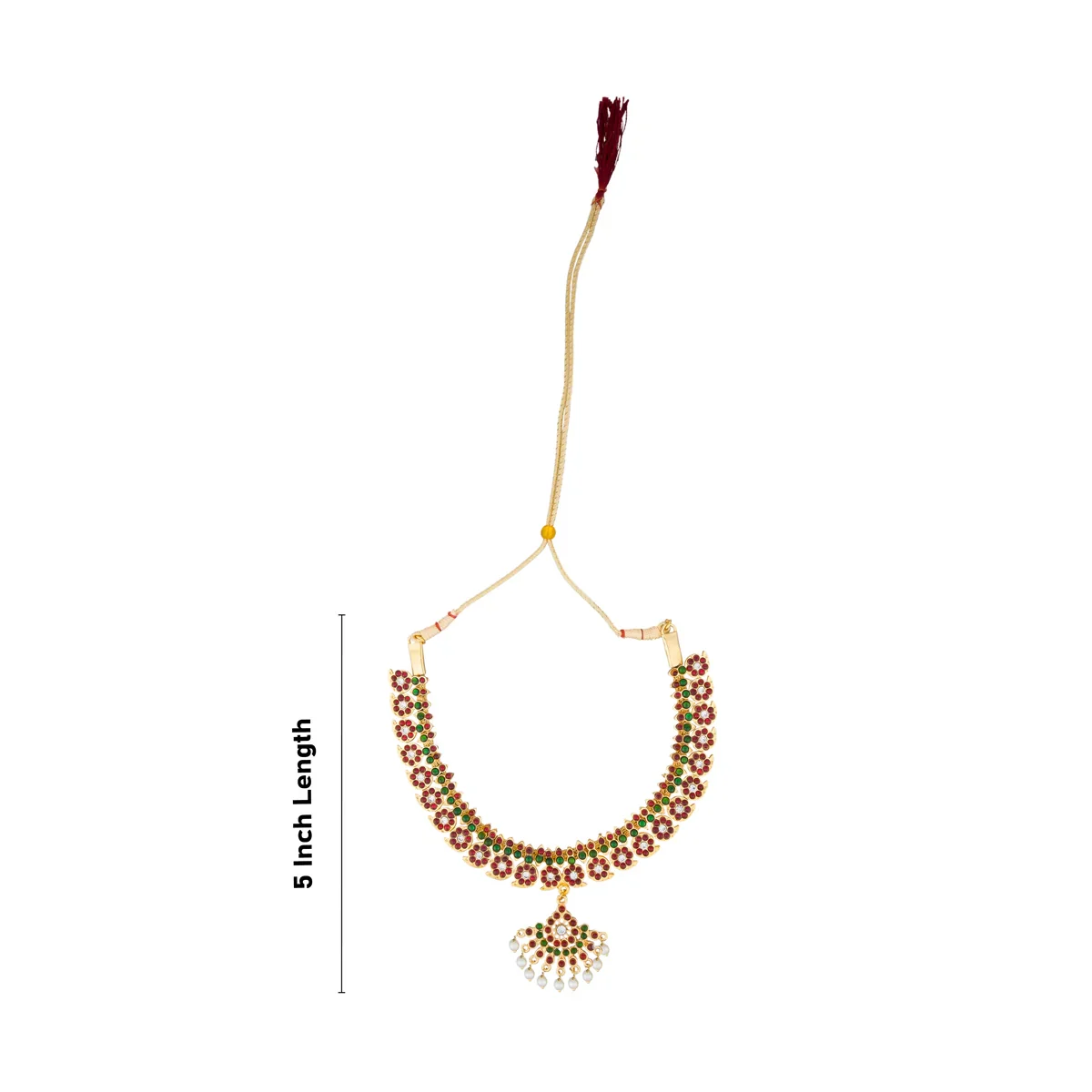 Kemp Necklace - 5 Inches | Multicolour Stone With Beads Design Kemp Stone Jewellery/ Stone Necklace for Dance - Image 3