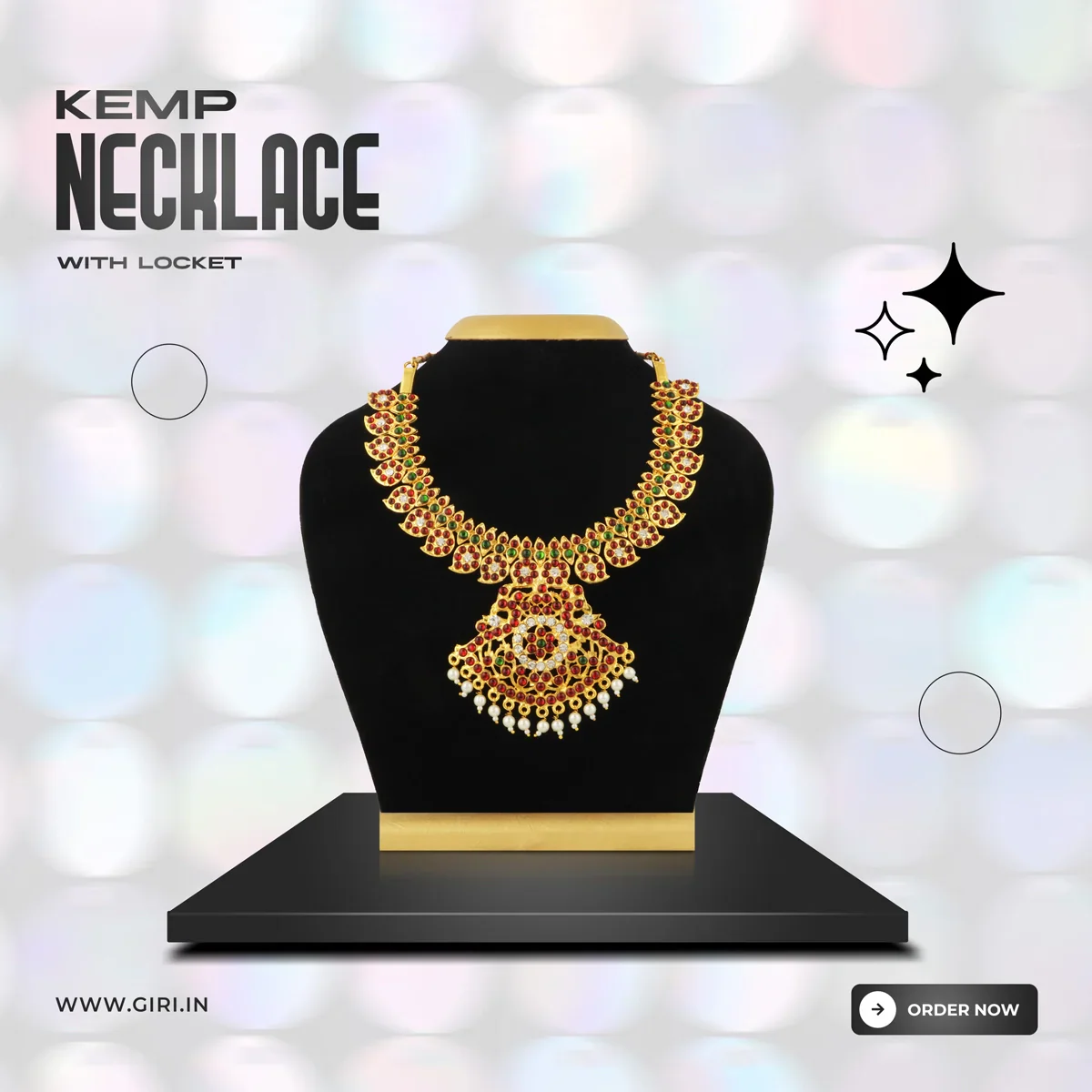 Kemp Necklace - 9 Inches | Stone Necklace/ Bharatanatyam Jewellery for Women - Image 4