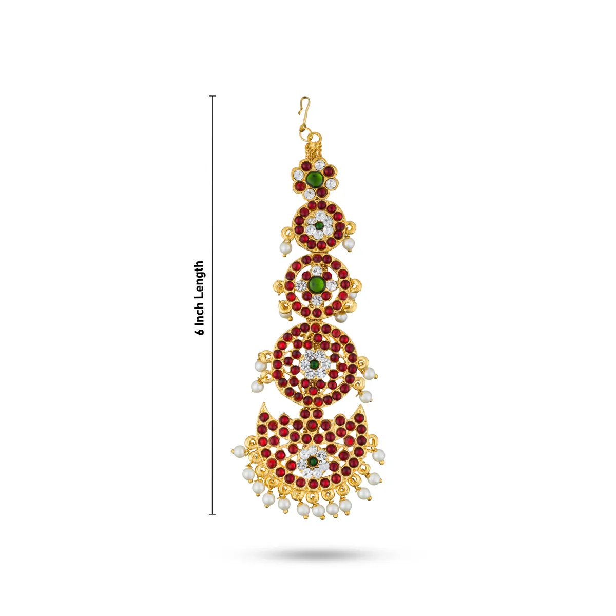 Kemp Nethi Chutti - 6 Inches | Maangtikka/ 5 Step Kemp Stone Jewellery for Women - Image 3