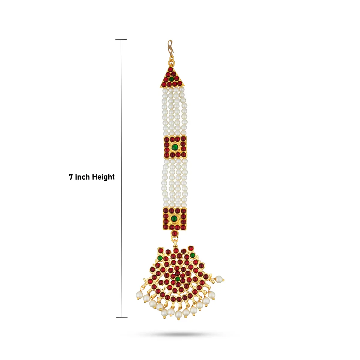 Kemp Nethi Chutti - 7 Inches | Kemp Jewellery/ 4 Lines Pearl with Stone Mangtika for Women - Image 3