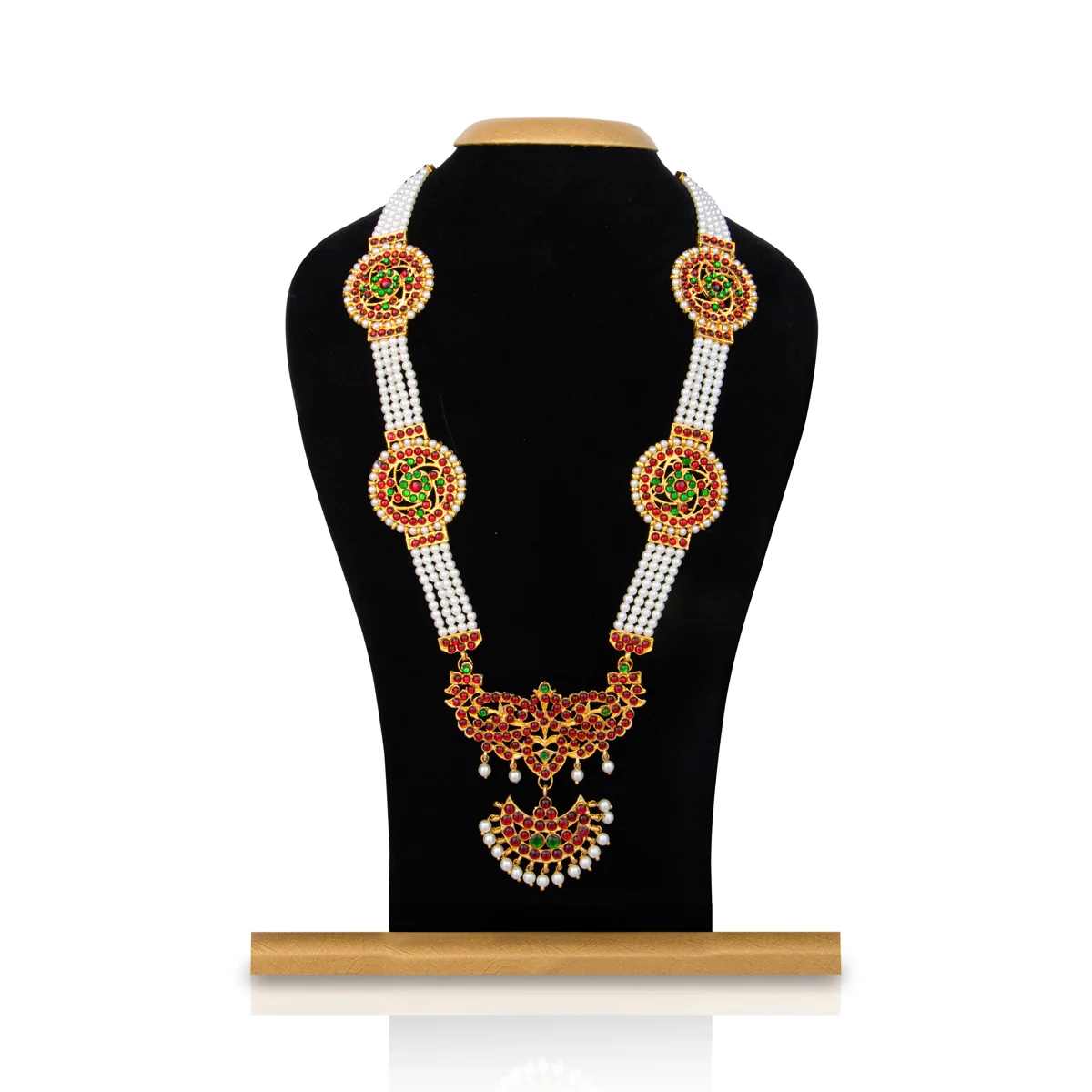 Kemp Stone Haram With Pendant - 13 Inches | 4 Line Moti Haram/ Stone Artificial Jewelry For Dance & Deity