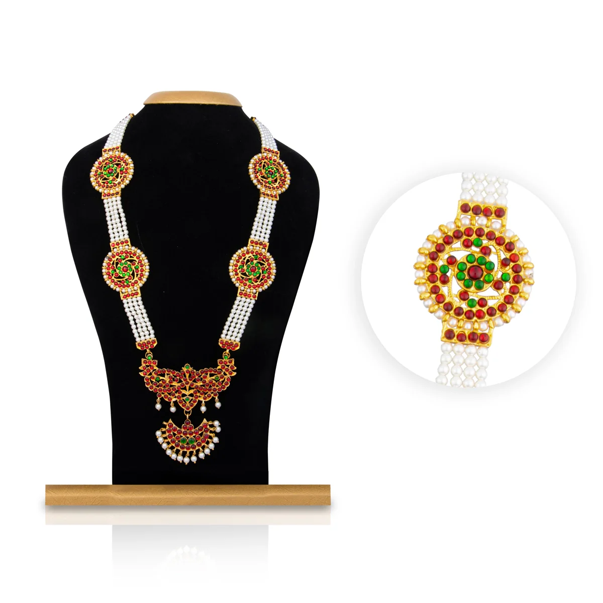 Kemp Stone Haram With Pendant - 13 Inches | 4 Line Moti Haram/ Stone Artificial Jewelry For Dance & Deity - Image 2