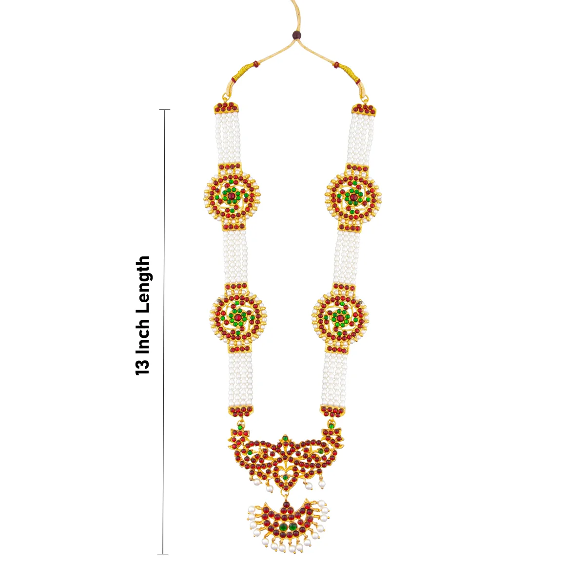 Kemp Stone Haram With Pendant - 13 Inches | 4 Line Moti Haram/ Stone Artificial Jewelry For Dance & Deity - Image 3