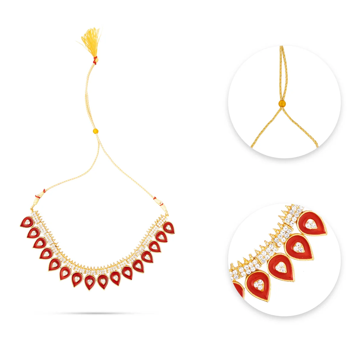 Kemp Stone Necklace - 4.5 Inches | Bharatanatyam Jewellery/ Enamel Artificial Jewelry for Dance/Assorted Colour - Image 2