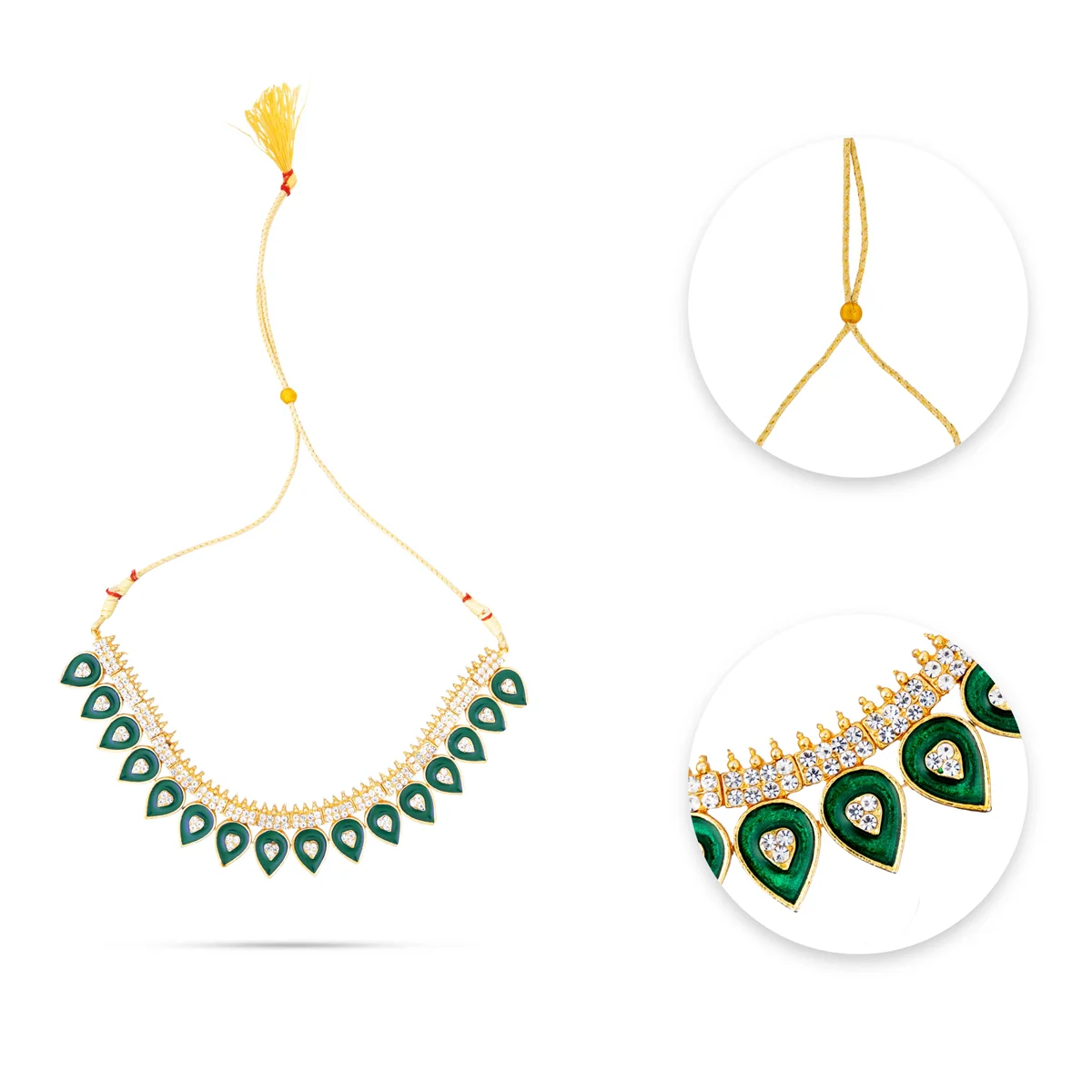 Kemp Stone Necklace - 4.5 Inches | Bharatanatyam Jewellery/ Enamel Artificial Jewelry for Dance/Assorted Colour - Image 4