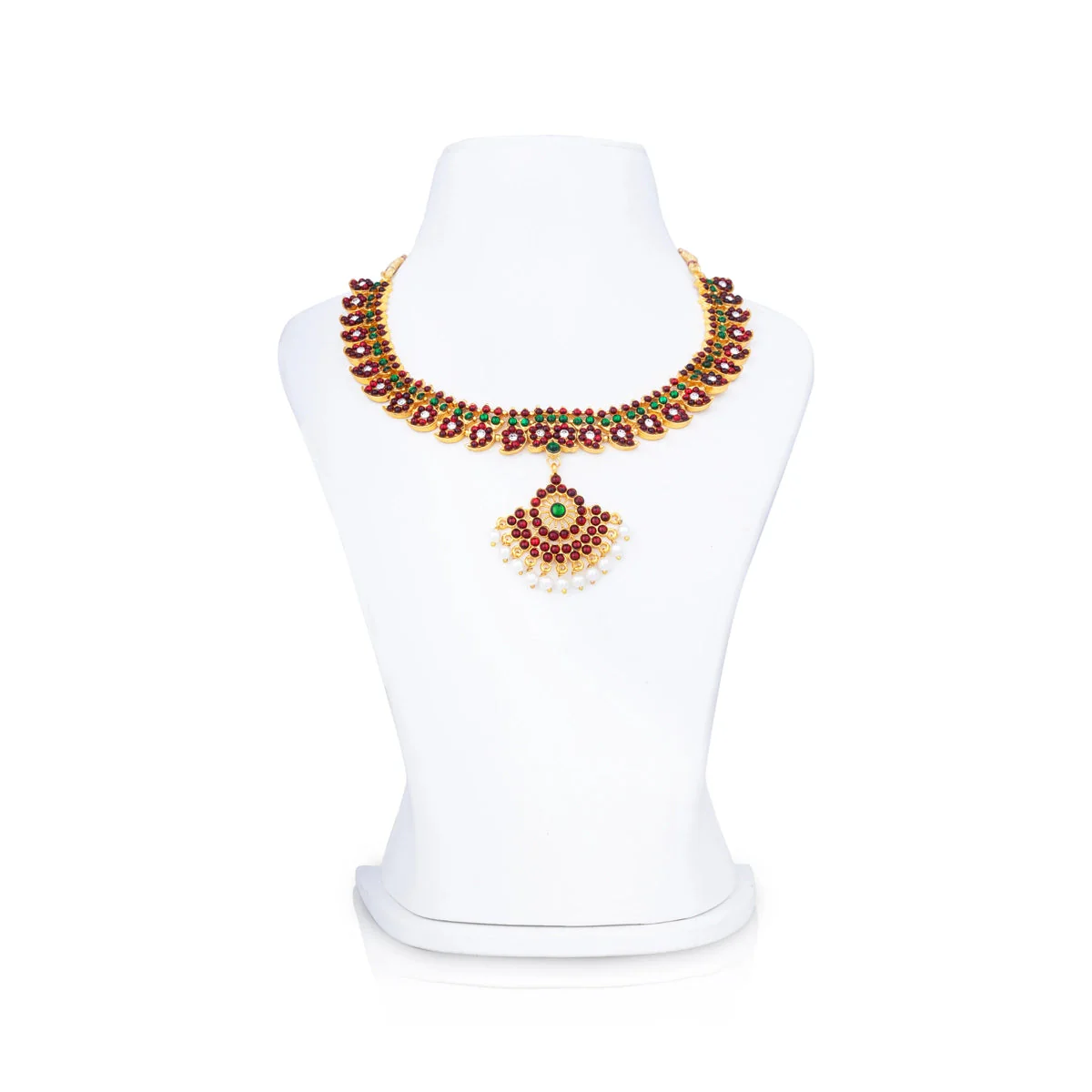 Kemp Stone Necklace - 4.5 x 6 Inches | Multicolour Stone Bharatanatyam Jewellery/ Artificial Jewelry for Women - Image 3