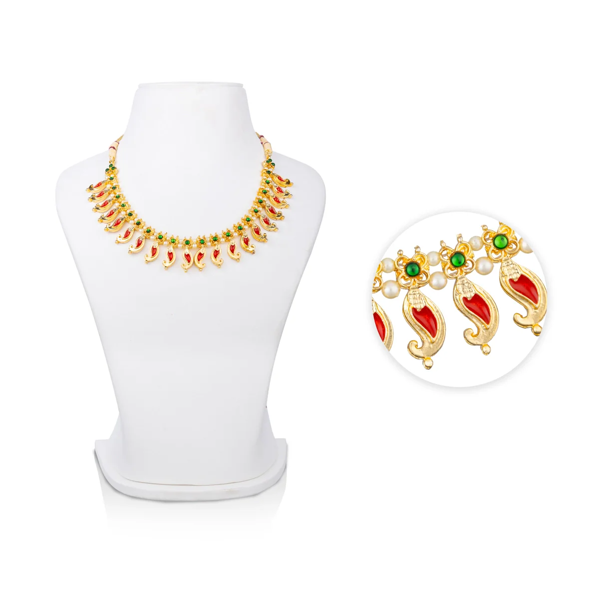 Kemp Stone Necklace - 4 Inches | Bharatanatyam Jewellery/ Enamel Artificial Jewelry for Dance/Assorted Colour&Design - Image 2