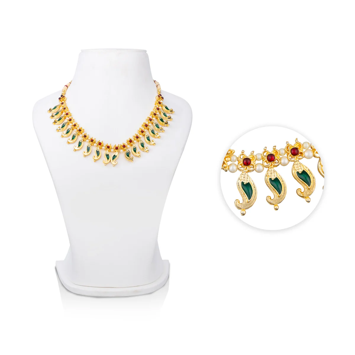 Kemp Stone Necklace - 4 Inches | Bharatanatyam Jewellery/ Enamel Artificial Jewelry for Dance/Assorted Colour&Design - Image 6