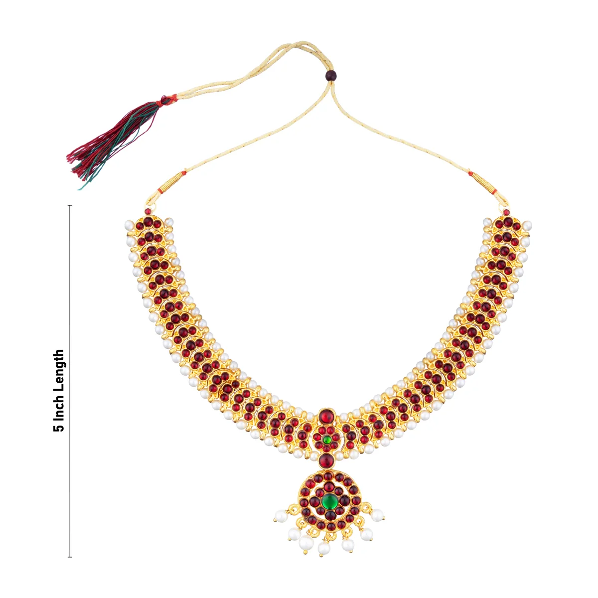Kemp Stone Necklace - 5 x 6.5 Inches | Stone & Beads Design Artificial Jewelry/ Bharatanatyam Jewellery for Women - Image 2