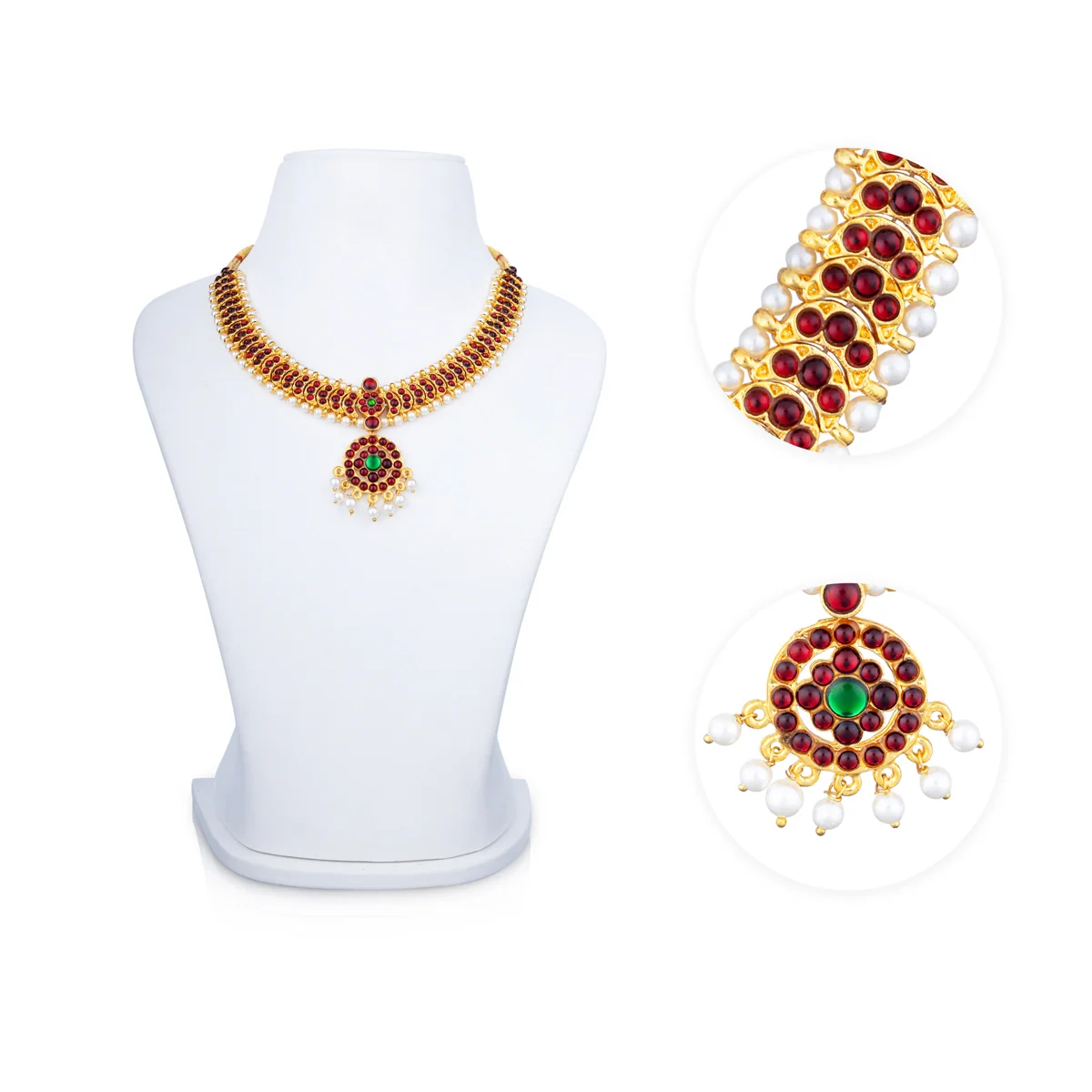 Kemp Stone Necklace - 5 x 6.5 Inches | Stone & Beads Design Artificial Jewelry/ Bharatanatyam Jewellery for Women - Image 3