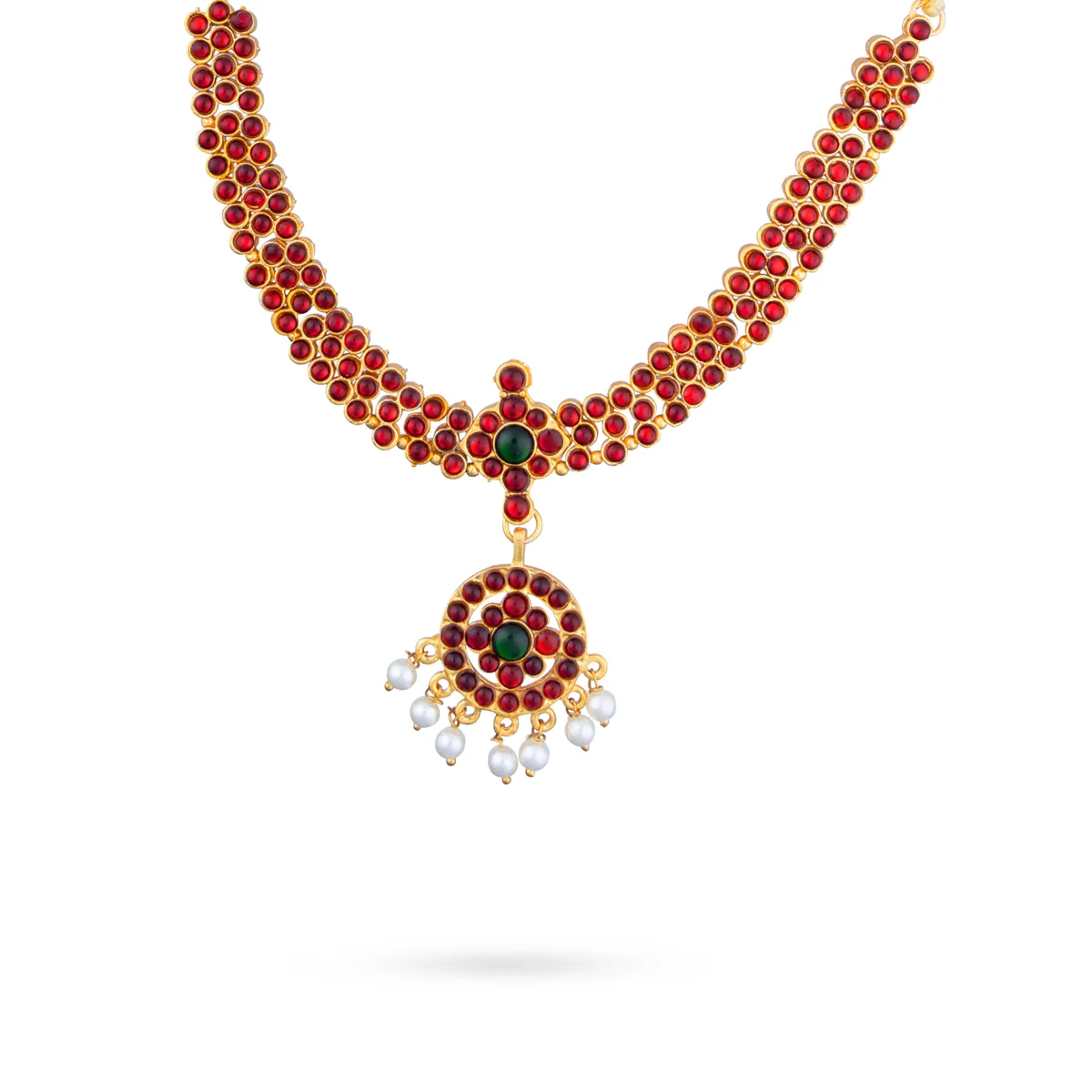 Kemp Stone Necklace - 5 x 6 Inches | Bharatanatyam Jewellery/ Stone Artificial Jewelry for Women - Image 2