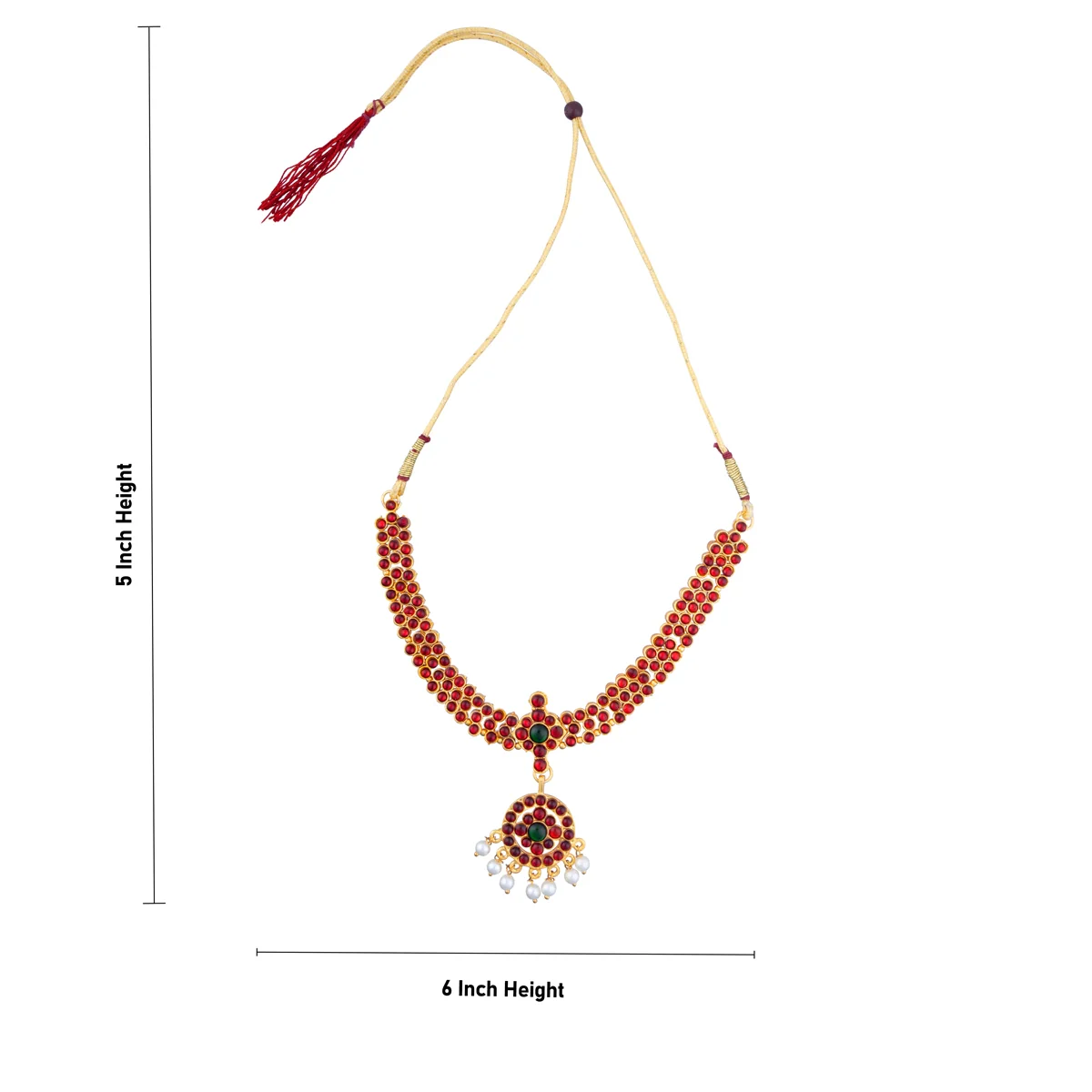 Kemp Stone Necklace - 5 x 6 Inches | Bharatanatyam Jewellery/ Stone Artificial Jewelry for Women - Image 3