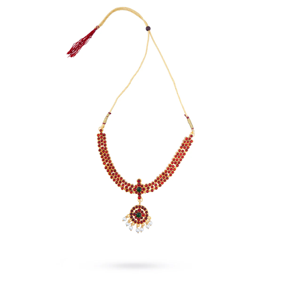 Kemp Stone Necklace - 5 x 6 Inches | Bharatanatyam Jewellery/ Stone Artificial Jewelry for Women - Image 4