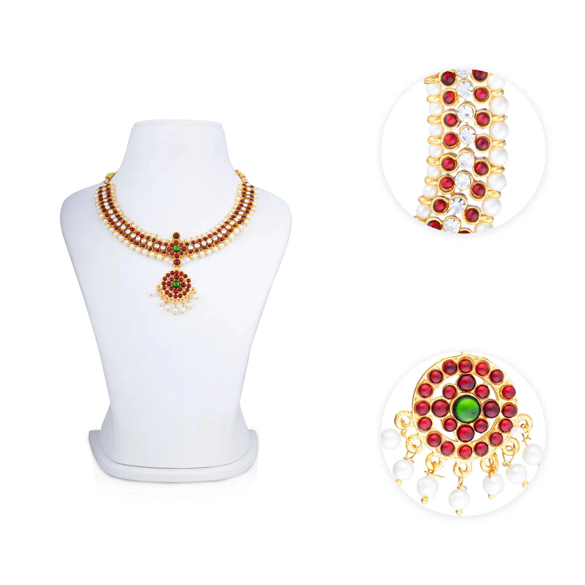 Kemp Stone Necklace - 5 x 6 Inches | Multicolour Stone Bharatanatyam Jewellery/ Artificial Jewelry for Women - Image 2