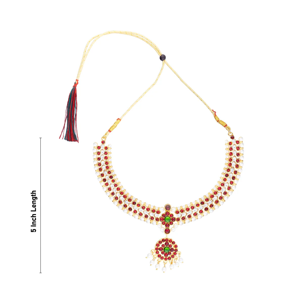 Kemp Stone Necklace - 5 x 6 Inches | Multicolour Stone Bharatanatyam Jewellery/ Artificial Jewelry for Women - Image 3