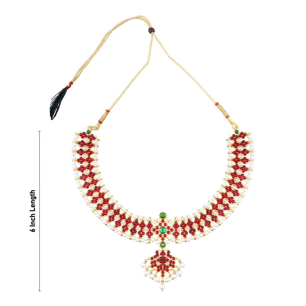 Kemp Stone Necklace - 6 x 8 Inches | Bharatanatyam Jewellery/ Stone With Beads Artificial Jewelry for Women - Image 2