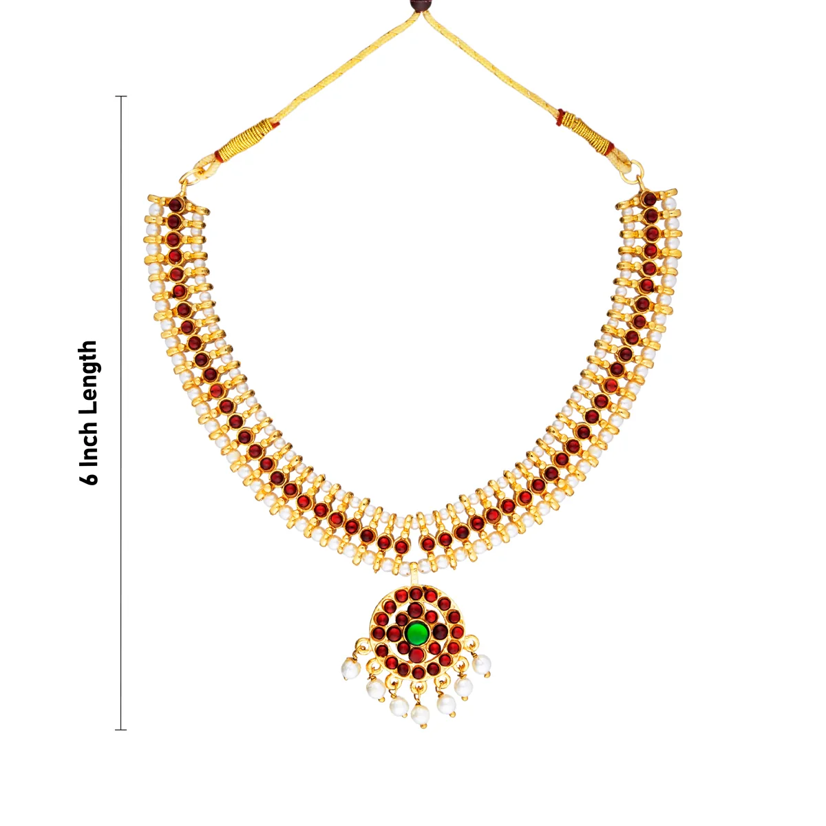 Kemp Stone Necklace - 6 x 8 Inches | Bharatanatyam Jewellery/ Stone With Beads Artificial Jewelry for Women - Image 2