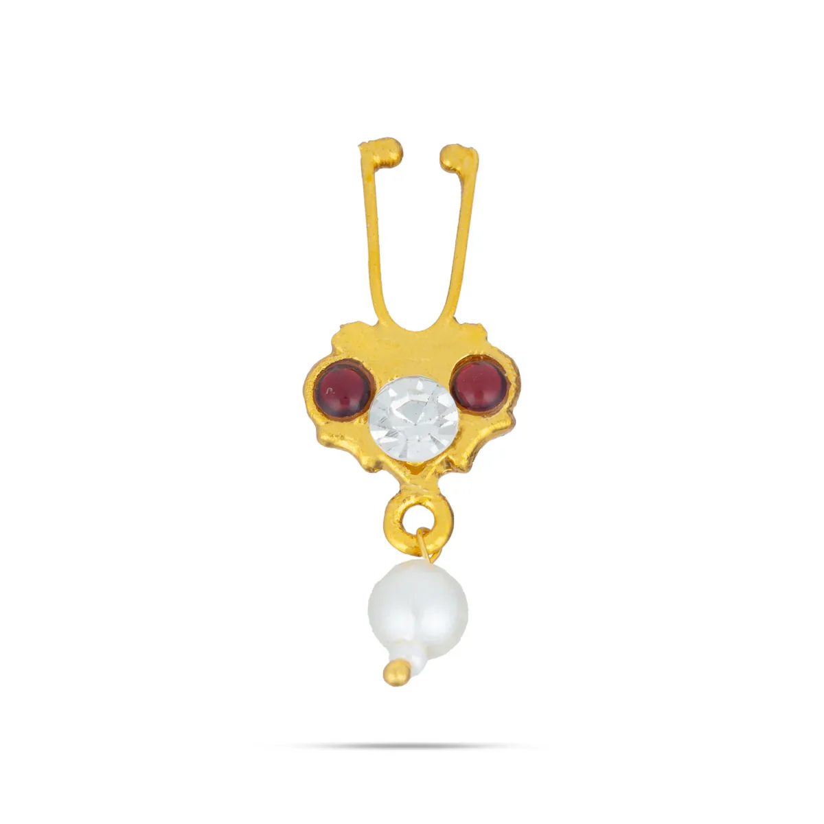 Kemp Stone Nose Pin - 1.25 x 0.5 Inches | Nathu Bullaku/ Bullaku Nose Pin/ Stone Jewellery for Deity - Image 4