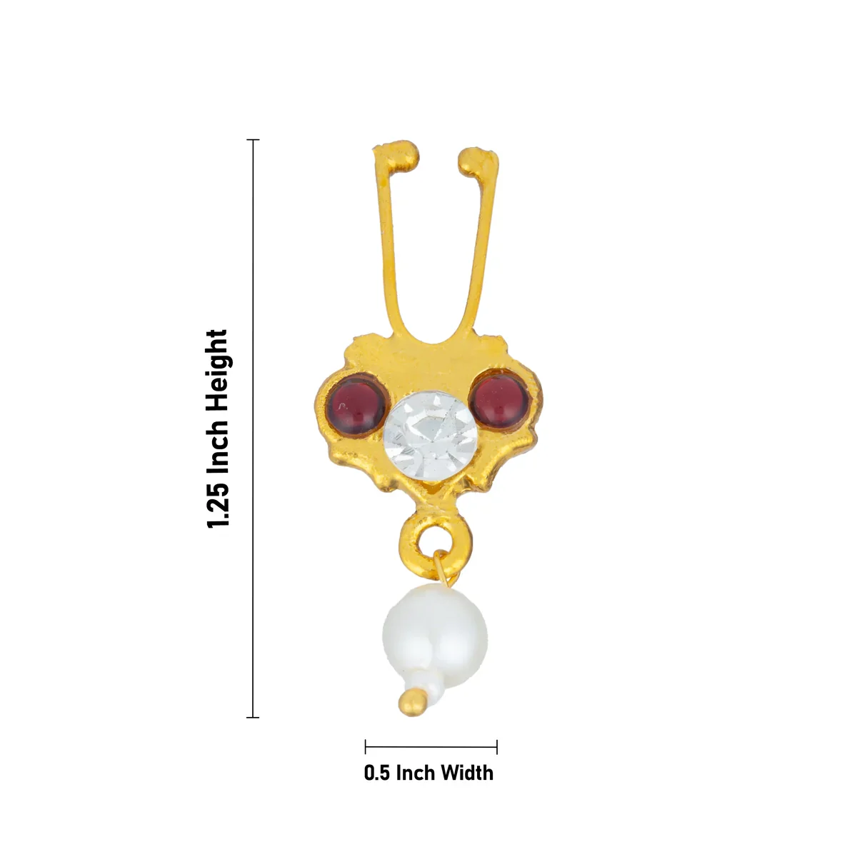 Kemp Stone Nose Pin - 1.25 x 0.5 Inches | Nathu Bullaku/ Bullaku Nose Pin/ Stone Jewellery for Deity - Image 5