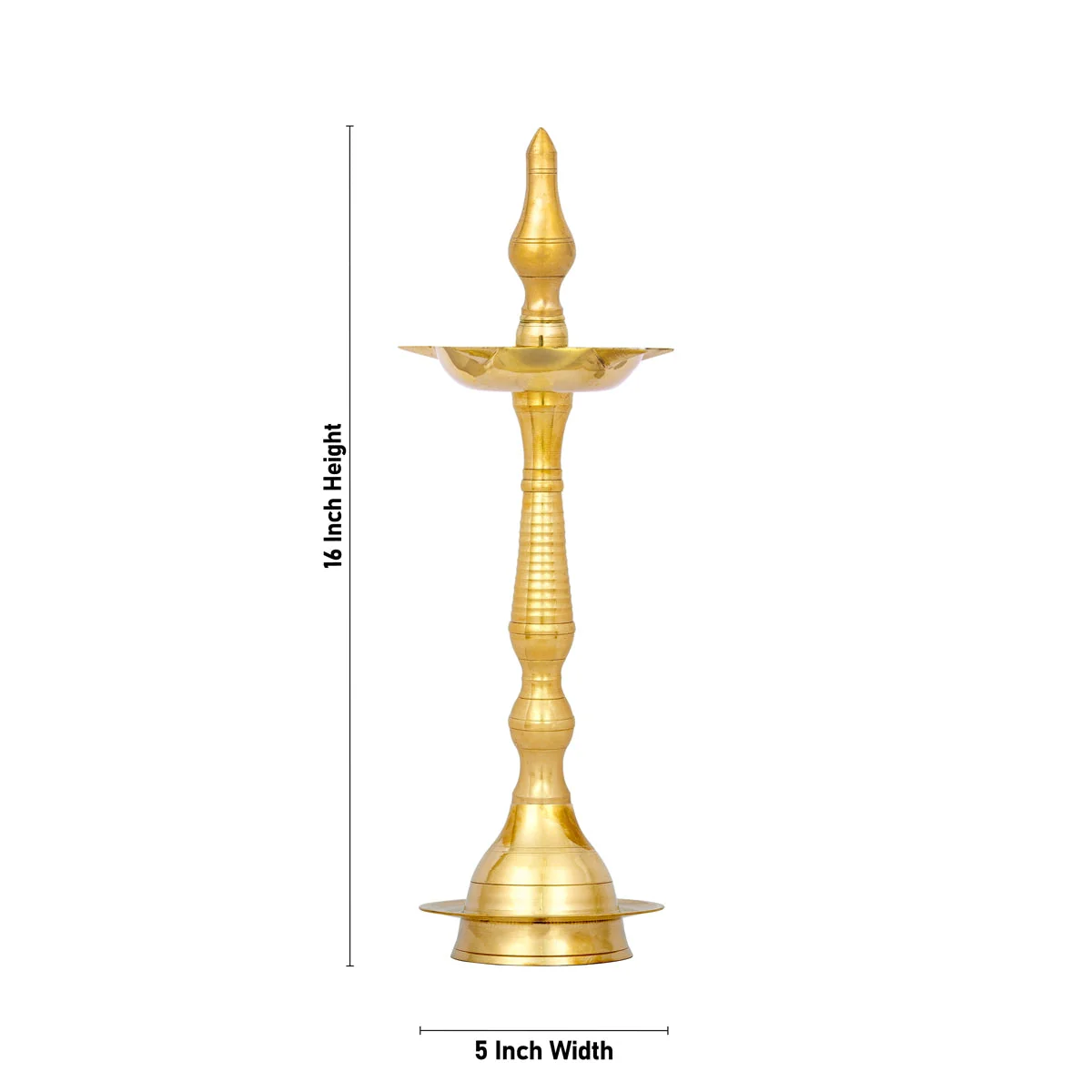 Kerala Kuthu Vilakku - 16 x 5 Inches | Kerala Vilakku/ 5 Face Brass Lamp/ Kerala Diya for Pooja - Image 3