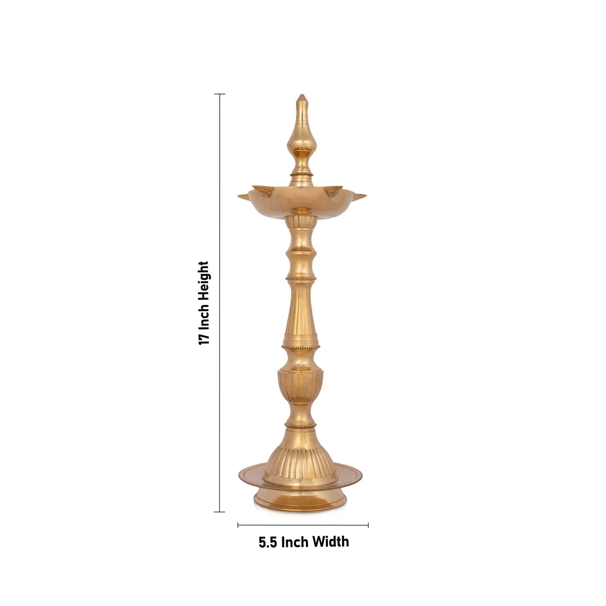 Kerala Kuthu Vilakku - 17 x 5.5 Inches | Kerala Vilakku/ 5 Face Brass Lamp/ Kerala Diya for Pooja - Image 4