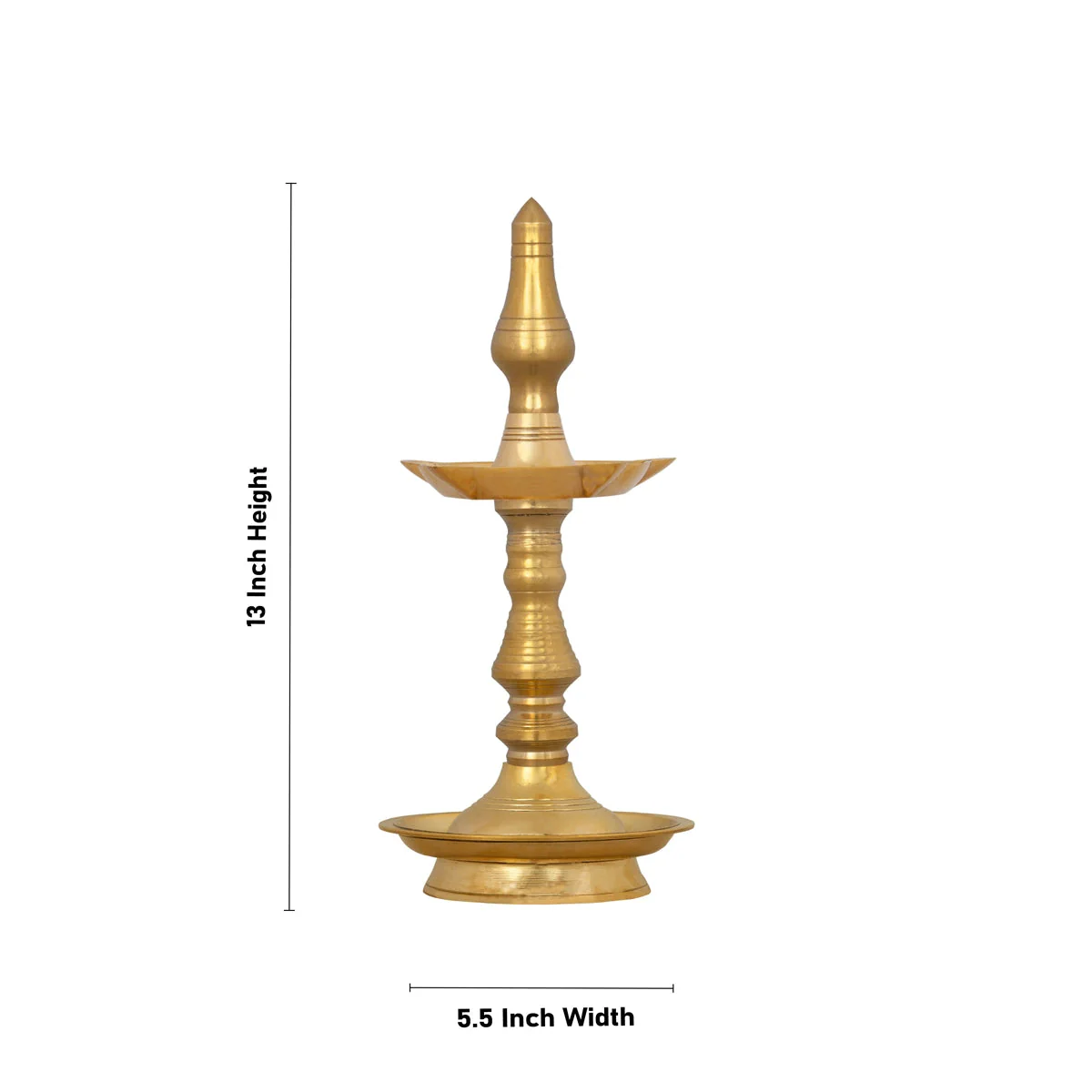 Kerala Lamp- 13 X 5.5 Inches | Brass Nilavilakku/Brass Kuthu Vilakku/5 Face Brass Deepam For Traditional Pooja - Image 5