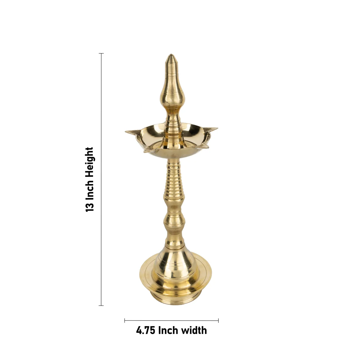 Kerala Vilakku - 13 x 4.75 Inches | Brass Lamp/ Kerala Deepam/ 5 Face Kerala Kuthu Vilakku for Pooja - Image 2