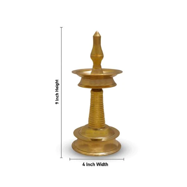 Kerala Vilakku - 9 x 3.5 Inches | Kerala Nilavilakku/ Brass Lamp/ Kerala Deepam for Pooja - Image 4