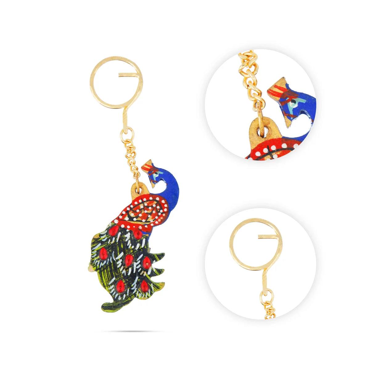 Key Chain | Wooden Key Ring Holder/ Peacock Design Key Chain for Car & Bike - Image 5