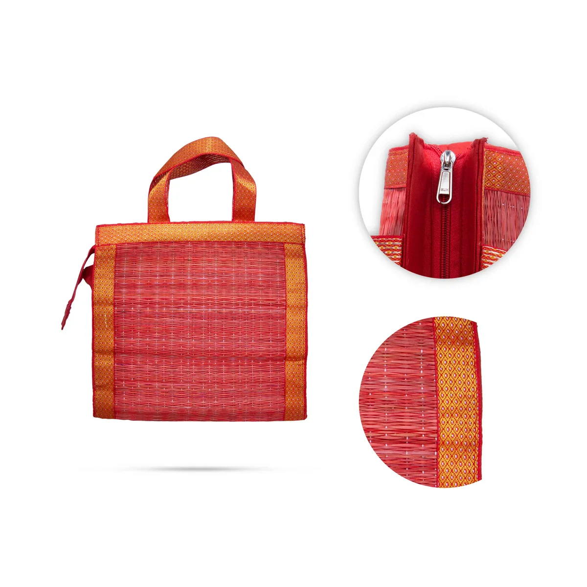 Korai Bag with Handle - 10 x 10 Inches | Zari Design Handbag/ Tote Bag for Women - Image 3