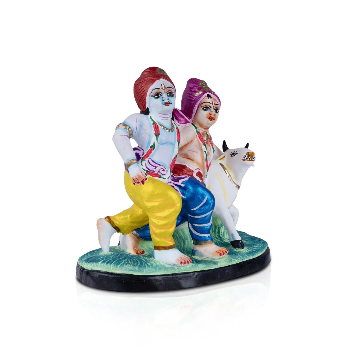 Krishna And Balarama With Cow Clay Golu Bommai- 8 X 7 Inches | Navaratri Gombe/ Giri Golu Doll/ Navratri Decor - Image 2