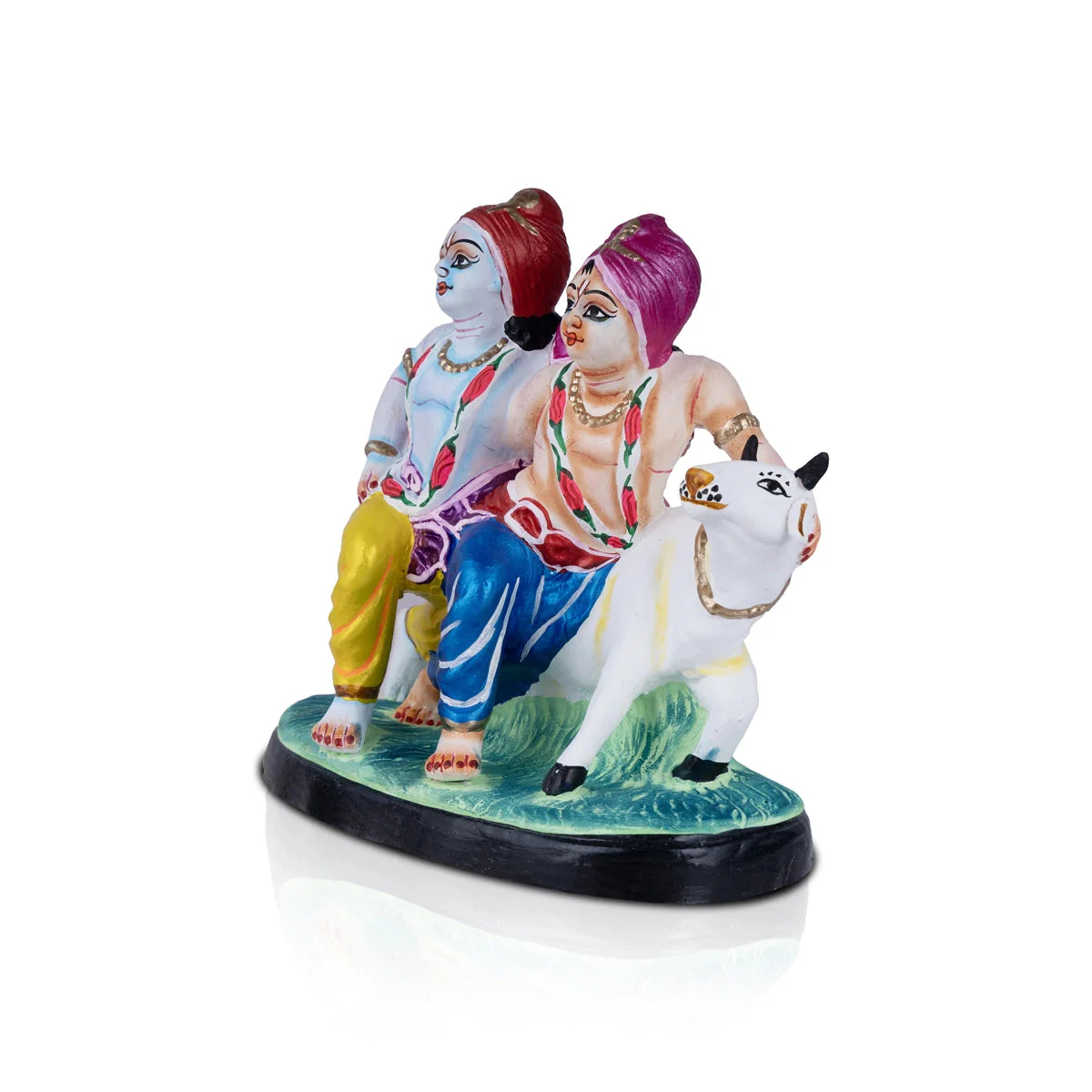 Krishna And Balarama With Cow Clay Golu Bommai- 8 X 7 Inches | Navaratri Gombe/ Giri Golu Doll/ Navratri Decor - Image 3