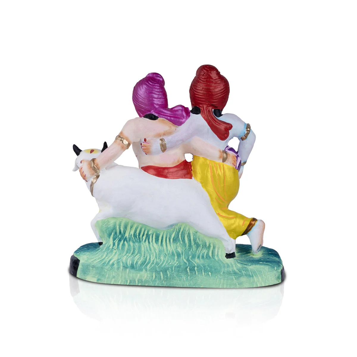 Krishna And Balarama With Cow Clay Golu Bommai- 8 X 7 Inches | Navaratri Gombe/ Giri Golu Doll/ Navratri Decor - Image 4