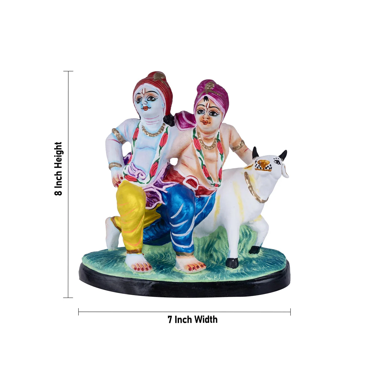 Krishna And Balarama With Cow Clay Golu Bommai- 8 X 7 Inches | Navaratri Gombe/ Giri Golu Doll/ Navratri Decor - Image 5