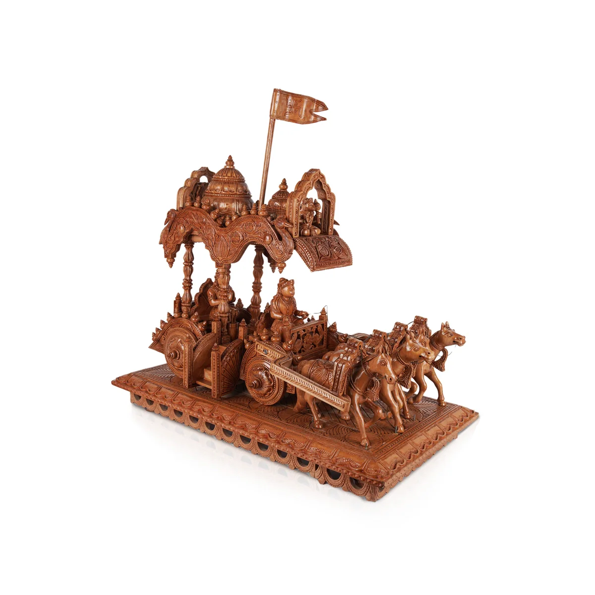 Krishna Arjun Rath Statue - 20 x 23 Inches | Wood Sculpture/ Handmade Arjun Nath Chariot for Home - Image 4