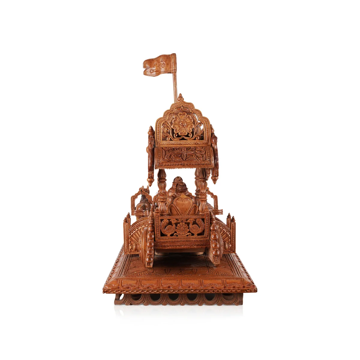 Krishna Arjun Rath Statue - 20 x 23 Inches | Wood Sculpture/ Handmade Arjun Nath Chariot for Home - Image 5