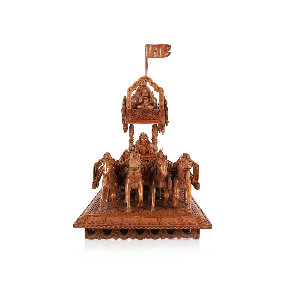 Krishna Arjun Rath Statue - 20 x 23 Inches | Wood Sculpture/ Handmade Arjun Nath Chariot for Home - Image 6